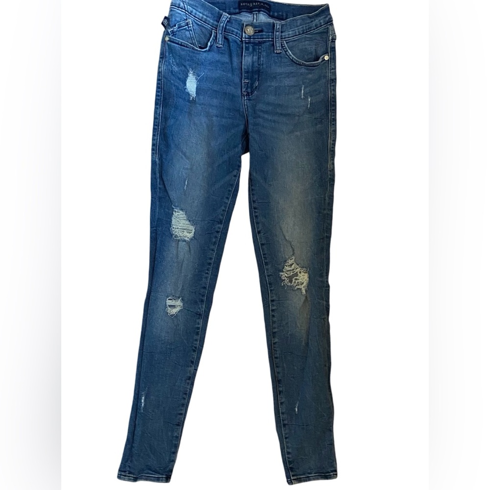Rock & republic distressed  midrise skinny blue jeans